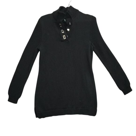 Lauren Ralph Lauren Black Cotton Tunic Sweater Women’s Medium – Funnel Neck - Picture 2 of 7